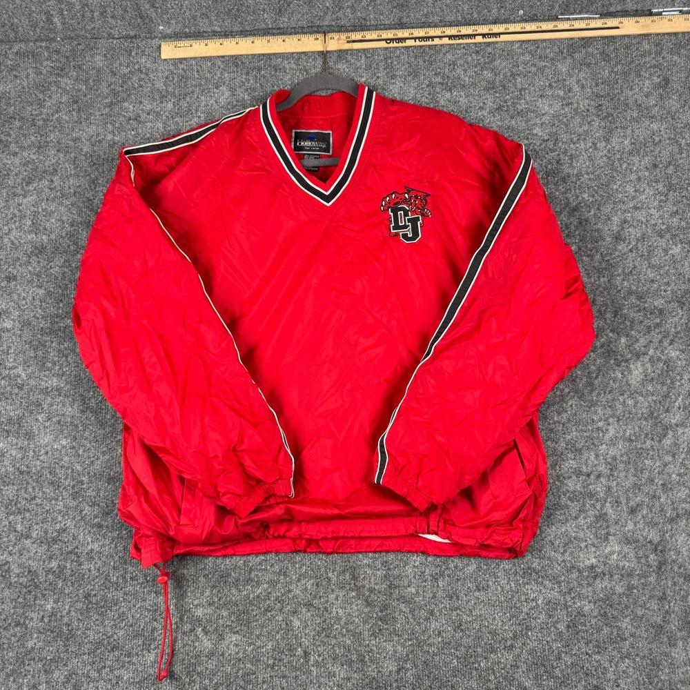 Holloway Windbreaker Mens Size Large Red Nylon V-Neck Striped Pullover Jacket